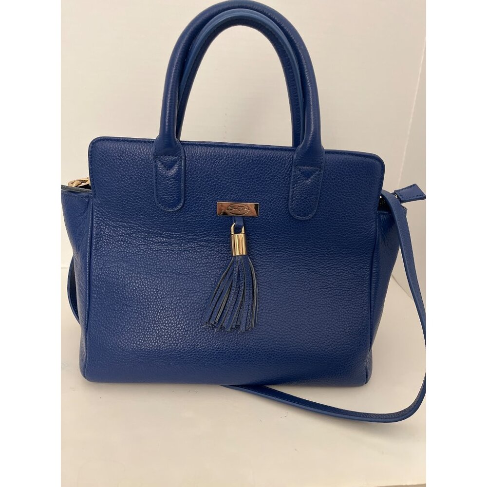 Onna Ehrlich Blue Pebbled Leather Handbag CB Gold Hardware Tassel Zip Close NEW